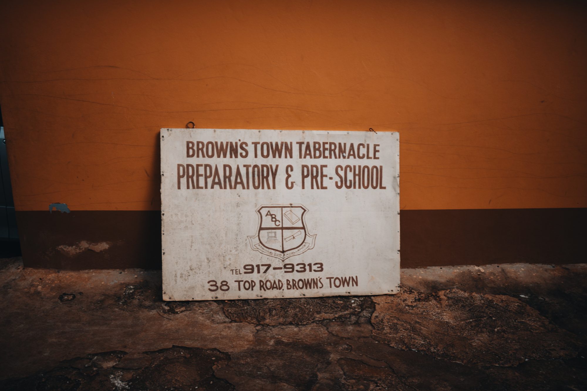 School sign for Browns Town Tabernacle Preparatory and Pre-School