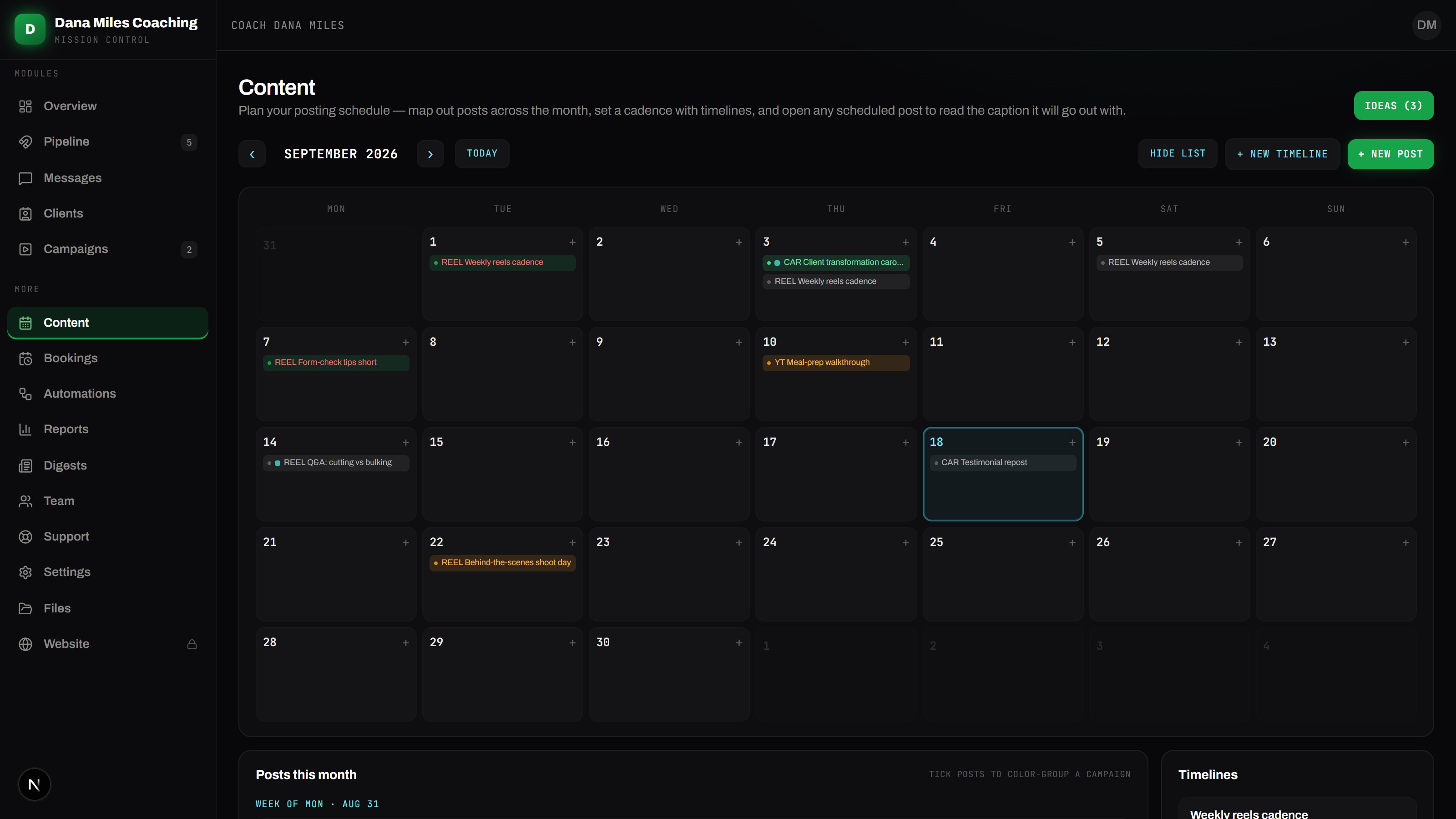 RSoperations: content calendar, one month